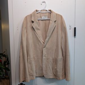 Zara Men's Leather Suede Light Tan Blazer - Size Large